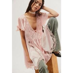 Free People Pink Lace Trim Top